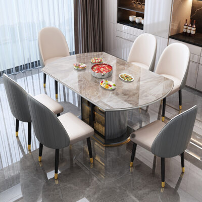 Bàn ăn bằng đá phiến có thể thu vào biến bàn tròn nhà căn hộ nhỏ bằng gỗ nguyên khối gấp gọn lưu trữ hiện đại tối giản Đẹp bàn ăn sang trọng