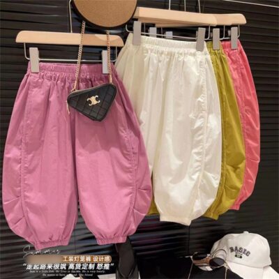 Trẻ em vòng tròn ngôi sao bé gái mùa hè quần âu 2023 mới trẻ em mỏng áo liền quần quần áo mùa hè quần ống rộng phong cách hợp thời trang