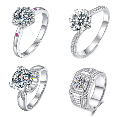 Xuyên biên giới Douyin Kuaishou Net Red Live Eight Hearts và Eight Arrows Nhẫn Moissanite giả zircon dành cho nam và nữ Nhẫn cưới sáu móng Bán buôn