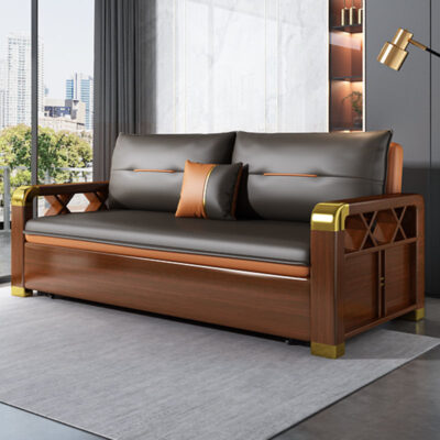 Sofa gỗ chắc chắn giường đôi đa năng căn hộ nhỏ phòng khách không giặt vải công nghệ gấp mới kéo đẩy lưu trữ