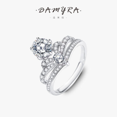 Damira 1 carat moissanite nhẫn nữ vương miện 925 sterling bạc châu Âu và Mỹ ánh sáng sang trọng tất cả các trận đấu nhẫn nguồn bán buôn