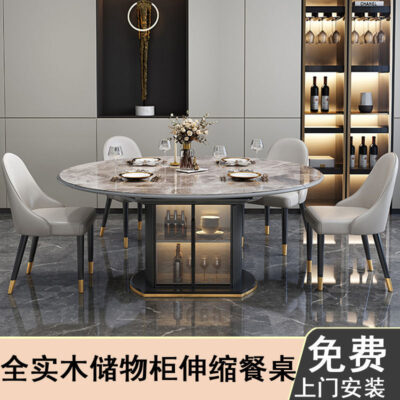 Bàn ghế ăn mặt đá kết hợp bếp từ lưu trữ tích hợp bàn gấp dạng ống lồng đơn giản hiện đại đa chức năng