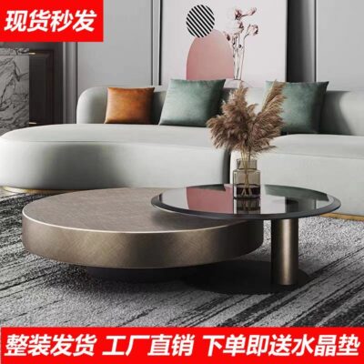 Ánh sáng sang trọng thép không gỉ kích thước bàn trà tròn kết hợp thiết kế đơn giản căn hộ nhỏ nhà phòng khách đồng bàn trà