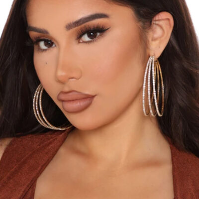 Bông tai kim cương giả thời trang xuyên biên giới Âu Mỹ phóng đại gợi cảm ba lớp phụ kiện bông tai trang sức đa năng