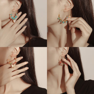 Bông tai hình tròn màu ngọc lam phóng đại và phóng khoáng Bohemian dành cho nữ phong cách dân tộc rỗng bông tai bướm chất lượng không khí thích hợp