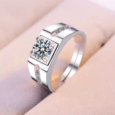 Nhẫn nam giả moissanite mới của Runxin thời trang nam độc đoán mở nhẫn cưới zircon micro-dát hai carat nhẫn nam