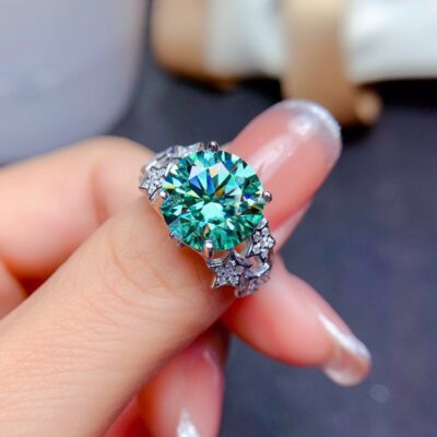Sang Trọng Mới Hơi Thở Của Em Bé Micro Khảm Màu Kho Báu Nhẫn 5 Cara Trứng Chim Bồ Câu Giả Moissanite Xanh Dương-Xanh Nhẫn Nữ