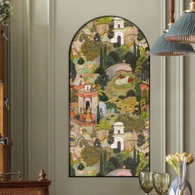 Tranh trang trí hiên nhà Pháp hình vòm phong cách thời trung cổ hành lang lối đi treo tranh nghệ thuật retro phòng khách bức tranh tường dọc cao cấp