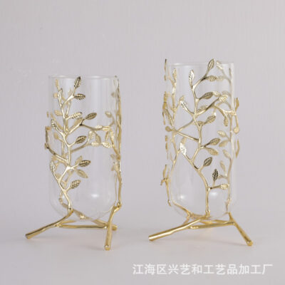 Trung Quốc Đẹp vàng đuôi gai sang trọng Thủy tinh trang trí Bình hoa Nhà Hiên nhà Bình hoa