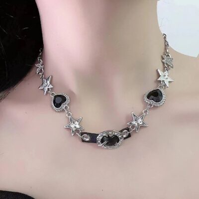Choker niche đen love bướm ngôi sao năm cánh đá da vòng cổ zircon ngôi sao thắt lưng vòng cổ nữ