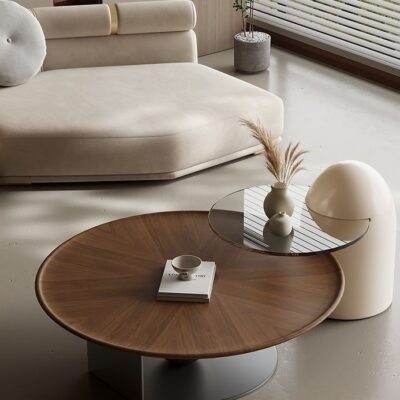 Phong cách Wabi-sabi màu óc chó kích thước đơn giản bàn cà phê kết hợp nhà căn hộ nhỏ phòng khách thiết kế bàn cà phê tròn