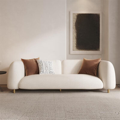 Sofa vải công nghệ Wabi-sabi Bắc Âu đơn giản phong cách kem phòng khách căn hộ nhỏ nhung cừu đôi ghế sofa ba người