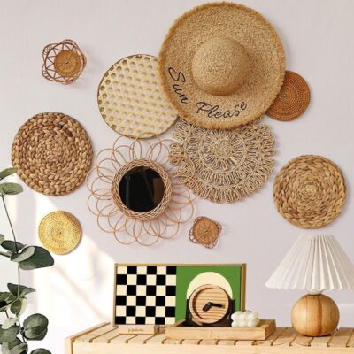 ins Indonesia Bohemia Bắc Âu trang trí tường homestay trang trí tường vòng rơm mây trang trí tường Đông Nam Á