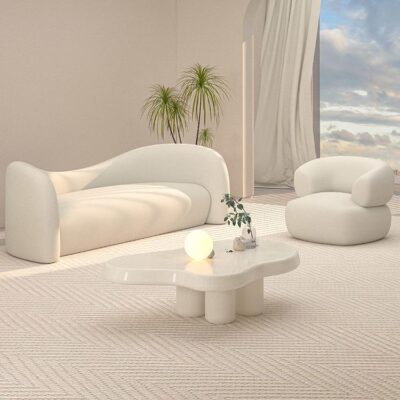Đẹp sáng tạo thẩm mỹ viện sang trọng hiện đại tối giản cửa hàng quần áo màu kem bán đảo cong vải sofa phòng khách căn hộ nhỏ