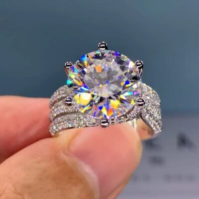 Douyin Sống Mới Bán Chạy Nhất 5 Carat Trứng Bồ Câu III Tình Yêu Giả Moissanite Ba Hàng Full Dây Kim Cương Nhẫn