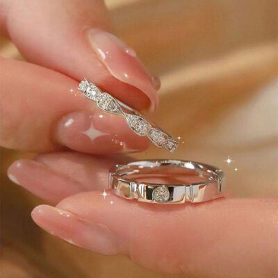 Khối lập phương nhỏ nhẫn đôi đường một cặp Đẹp sang trọng thích hợp nam nữ nhẫn cặp nhẫn cưới chữ Quà tặng ngày lễ tình nhân 2023 mới