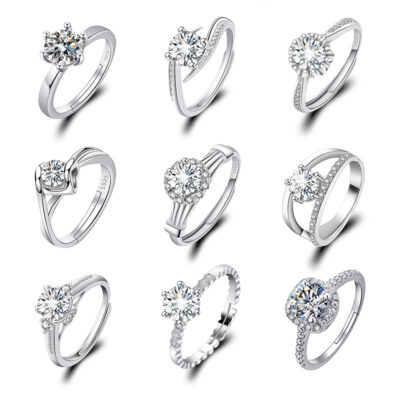 Sống Mới Giả Moissanite Nhẫn Đứng Kim Cương Thời Trang Nữ Cổ Điển 6 Móng Nhẫn Một Carat Nhẫn Cưới Cặp Nhẫn Có Thể Điều Chỉnh