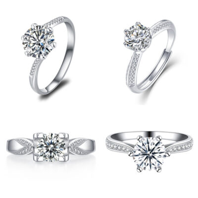 Sách Đỏ Nhỏ Giả Moissanite Tám Trái Tim và Tám Mũi Tên Nhẫn Nữ Một Carat Nhẫn Cưới Sáu Móng Đơn Giản Douyin Nguồn Trực Tiếp