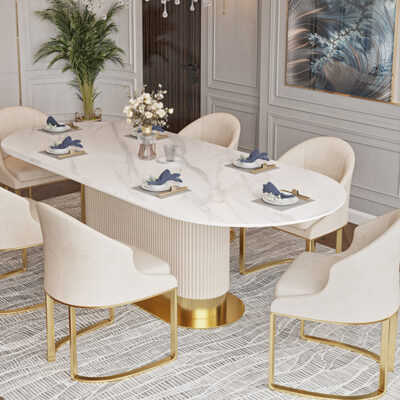 Cung cấp tại chỗ bàn ăn bằng đá cẩm thạch tối giản hiện đại bàn ăn hình chữ nhật hộ gia đình kết hợp bàn ăn bằng sắt rèn và ghế