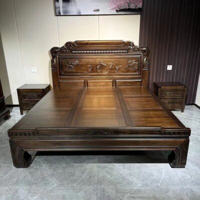 Giường gỗ cẩm lai Nam Mỹ cổ bằng gỗ nguyên khối chạm khắc cổ điển Trung Quốc nhà Minh và nhà Thanh 1,5 mét 1,8 mét giường đôi khí quyển sang trọng