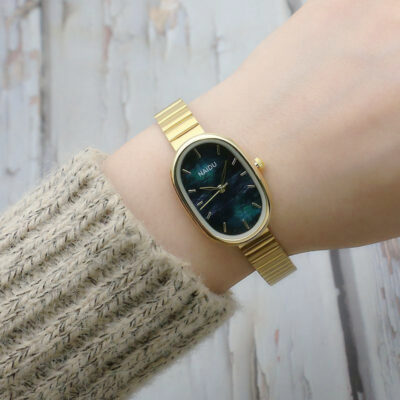 Đồng hồ elip tấm nhỏ dây tre cô gái đồng hồ sinh viên dây lưới đồng hồ vàng đồng hồ nữ Mori đồng hồ thạch anh nhỏ tươi