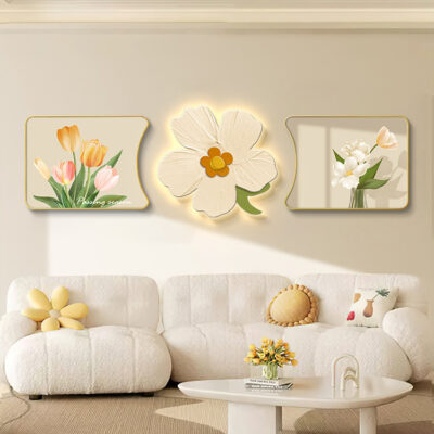 Kem phong cách trang trí phòng khách tranh Bắc Âu sofa nền tường bức tranh tường 2023 đèn mới tranh hiện đại tối giản bộ ba