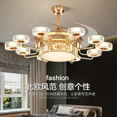 Chuyển đổi tần số gió cao 52 inch Phong cách châu Âu Đèn quạt vô hình phòng khách phòng ngủ phòng ăn quạt trần đèn hộ gia đình sang trọng khí quyển đèn chùm