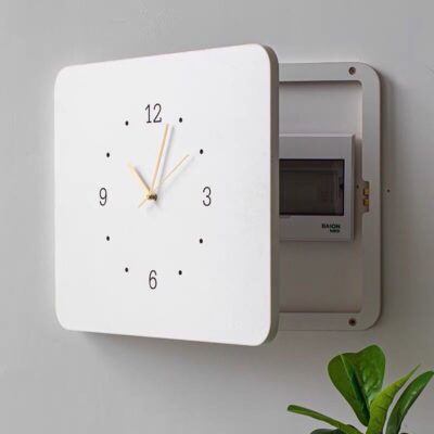 Đồng hồ treo tường đồng hồ phòng khách căn hộ nhỏ đồng hồ điện hộp trang trí tranh có nắp hộp lỗ đồng hồ đơn giản bán buôn