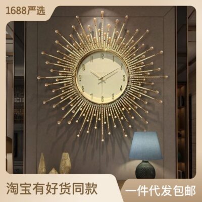 Ánh sáng châu Âu sang trọng mặt trời đồng hồ treo tường phòng khách hiên thời trang hiện đại đồng hồ trang trí hộ gia đình đơn giản cá tính sáng tạo đồng hồ