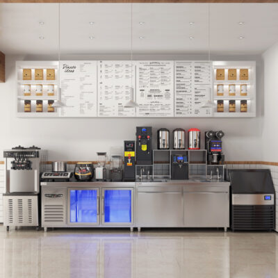 Quán nước thương mại trà sữa bàn thao tác nhà sản xuất bàn làm việc inox bán buôn máy trọn bộ thiết bị quán trà sữa