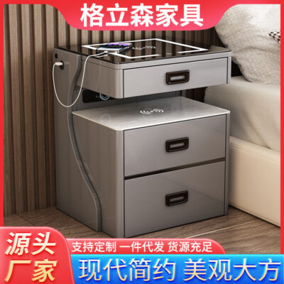 Bàn cạnh giường ngủ thông minh an toàn tích hợp sạc không dây ẩn có đèn USB nhỏ an toàn nhẹ tủ đầu giường sang trọng