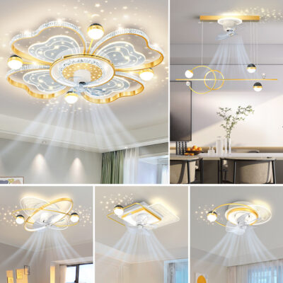 Đèn Quạt Phòng Khách Phòng Ngủ Quạt Nhà Hàng Quạt Trần LED Hộ Gia Đình Biến Tần Thông Minh Đèn Ốp Trần Nhà Máy Trung Sơn