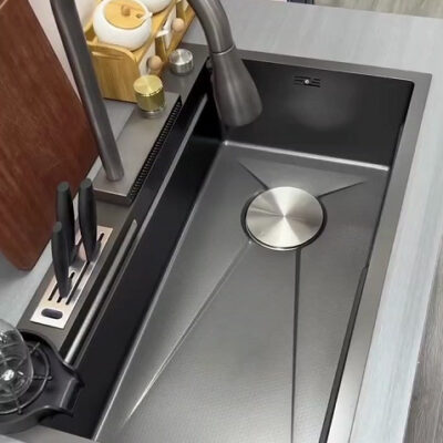 Chậu rửa chén inox 304 tổ ong nano bếp nước mưa thác nước rửa lớn khe đơn