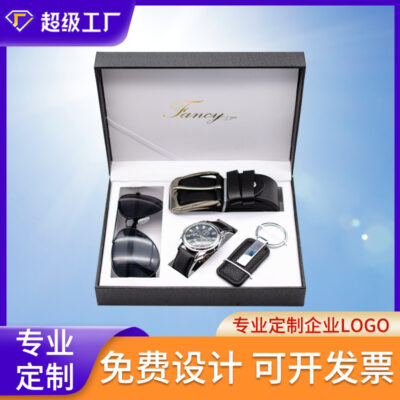 Quà tặng xuất khẩu Bộ đồng hồ thạch anh Thắt lưng Kính râm phân cực Móc khóa Bộ hộp Bộ quà tặng nam doanh nhân