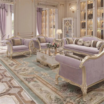 Pháp mới tối giản theo phong cách tòa án phòng khách kết hợp ghế sofa màu tím tân cổ điển retro gỗ nguyên khối chạm khắc bộ đồ nội thất