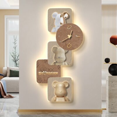 Bạo lực gấu lối vào tranh trang trí ánh sáng hiện đại sang trọng xu hướng sáng tạo phòng khách hành lang đồng hồ treo tường lối đi đồng hồ treo tường treo tranh