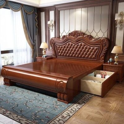 Giường Gỗ Châu Âu 1.8M Giường Cưới 1.5M Chạm Khắc Sang Trọng Giường Công Chúa Phòng Ngủ Chính Giường Lớn Giường Hộp Cao Cấp Giường Nhà