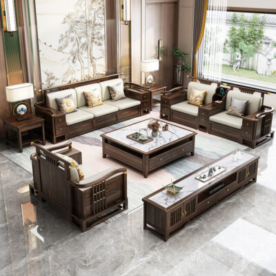 Phong cách Trung Quốc mới gỗ mun gỗ mun sofa gỗ kết hợp phòng khách căn hộ lớn Đẹp lưu trữ sang trọng biệt thự cao cấp Nội thất phong cách Trung Quốc