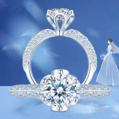 Kuaishou Phát sóng trực tiếp Váy cưới Nữ thần Mosang Tám trái tim và tám mũi tên Nhẫn mô phỏng Jurchen Cầu hôn kim cương Nhẫn cưới Nhẫn kim cương Nhẫn cưới