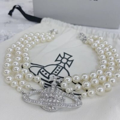 Vivienne Phiên Bản Cao Thái Hậu Vòng Cổ Ngọc Trai 3 Lớp Kim Cương Đầy Sao Thổ Vòng Cổ Vòng Cổ Ngọc Trai Quà Tặng Ngày Của Mẹ