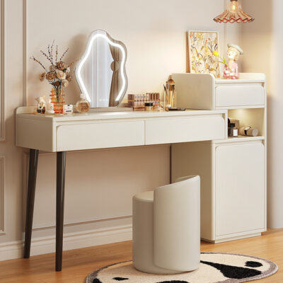 Bàn trang điểm phòng ngủ đơn giản hiện đại màu kem gió bàn trang điểm tủ trang điểm ngăn kéo tích hợp bàn trang điểm phòng ngủ master bé gái