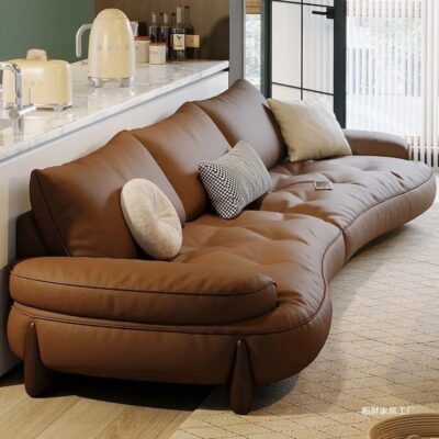 Ý tối giản sofa phòng khách lớp da bò kích thước căn hộ vòng cung thẳng hiện đại tối giản xuống sofa