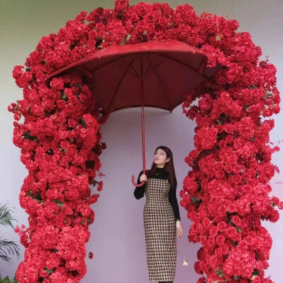 Tanabata Mô Phỏng Hoa Hồng Thác Nước Cô Dâu Dù Lễ Hội Hoa Check-In Mạng Bức Tường Hoa Đỏ Đạo Cụ Đám Cưới Nền