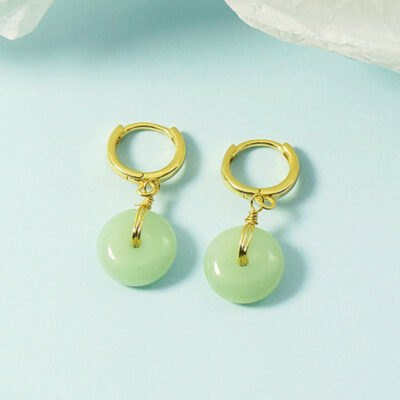 Khóa an toàn mạ vàng Bông tai ngọc bích Hetian bông tai nữ bông tai phong cách retro nữ tính khí chất bông tai thanh lịch phụ kiện cao cấp