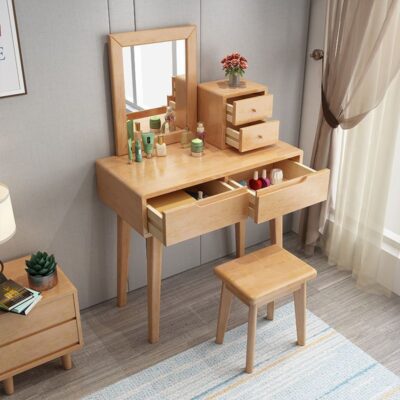 Thay đồ Đài Bắc Châu Âu gỗ nguyên khối bàn trang điểm phòng ngủ hiện đại tối giản lưới đỏ ins căn hộ nhỏ lưu trữ bàn trang điểm phân trang điểm