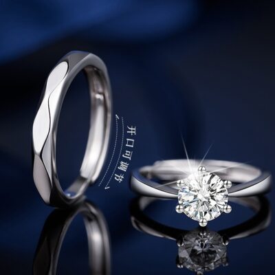 Đồng trắng nguyên chất không phai màu mở có thể điều chỉnh nhẫn kim cương moissanite 1 cara nhẫn cầu hôn cặp nhẫn cặp nhẫn
