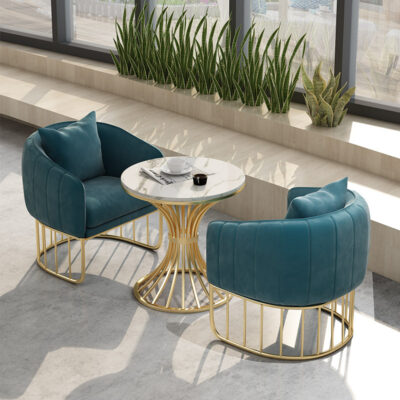 Sắt nghệ thuật Bắc Âu hiện đại ánh sáng sang trọng Bộ bàn ghế ban công ba tấm kết hợp đá phiến Bàn trà nhỏ bộ phận kinh doanh bộ bàn ghế đơn giản