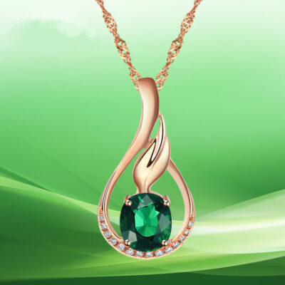 Phiên bản Hàn Quốc sản phẩm mới mạ vàng 18K ngọc lục bảo tự nhiên mặt dây chuyền kim cương tourmaline hoa nữ mặt dây chuyền vòng cổ