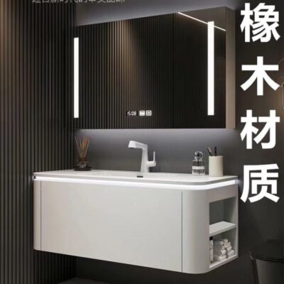 Góc tròn đơn giản tạo cảm giác da Corian tích hợp chậu phòng tắm tủ kết hợp bồn cầu gỗ sồi chậu rửa mặt