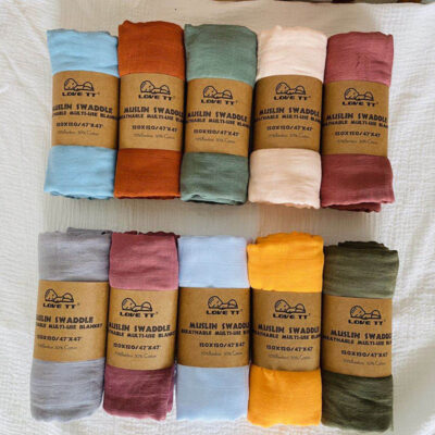 Xuyên Biên Giới Màu Trơn 2 Lớp Tre Cotton Gạc Khăn Tắm Sơ Sinh Bọc Bé Quấn Bé Đồng Màu Chăn Gạc